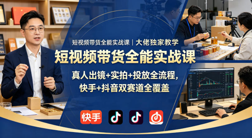 短视频带货全能实战课｜大佬独家教学，真人出镜+实拍+投放全流程，快手+抖音双赛道全覆盖-时光云网创