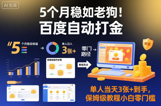 5个月稳如老狗!百度自动打金,单人当天3张+到手,保姆级教程小白零门槛【揭秘】-时光云网创