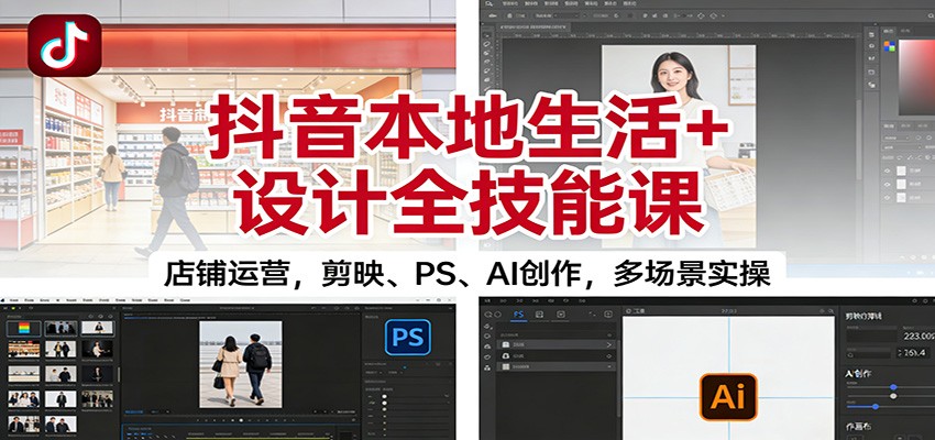 抖音本地生活+设计全技能课：店铺运营，剪映、PS、AI创作，多场景实操-时光云网创