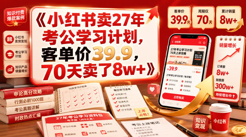 小红书卖27年考公学习计划，客单价39.9，70天卖了8w+！-时光云网创