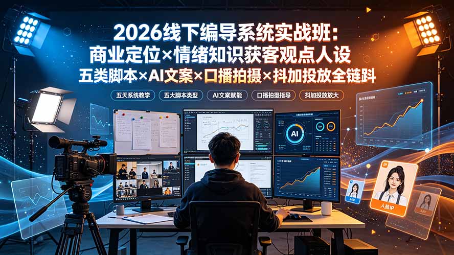 2026线下编导系统实战班：商业定位×情绪知识获客观点人设五类脚本×AI文案×口播拍摄×抖加投放全链路-时光云网创
