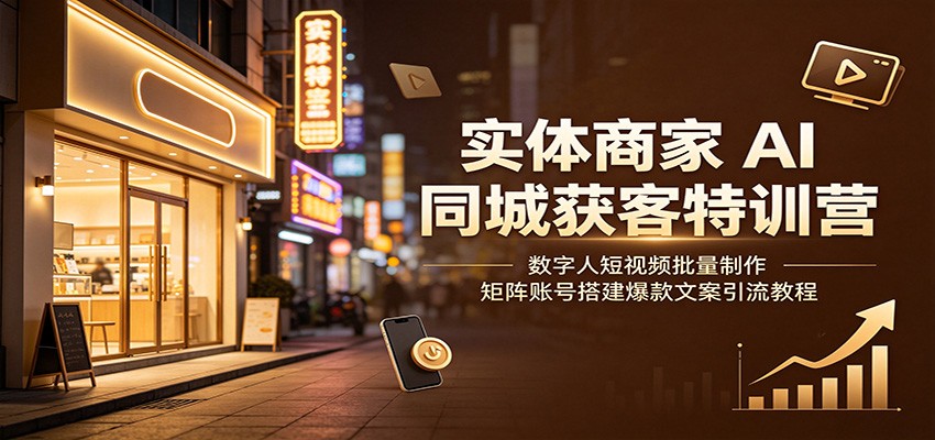 实体商家AI同城获客特训营：数字人短视频批量制作，矩阵账号搭建爆款文案引流教程-时光云网创