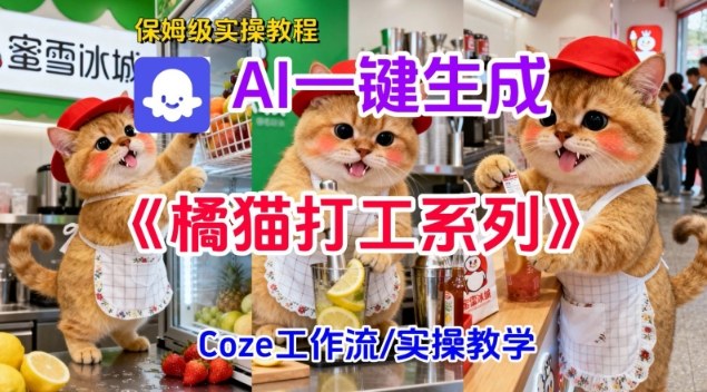 Coze扣子工作流一键生成胖橘猫打工短视频，保姆级实操搭建教学-时光云网创