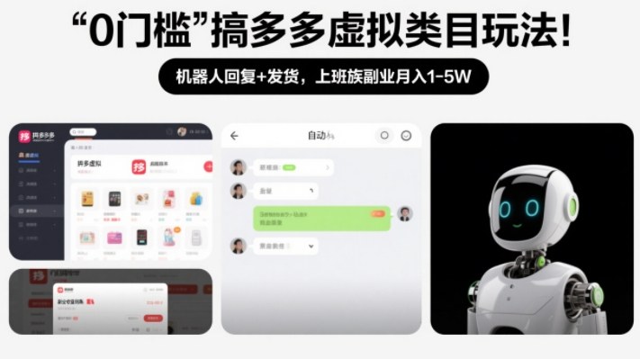 0门槛搞多多虚拟类目玩法！机器人回复+发货，上班族副业月入1-5W【揭秘】-时光云网创