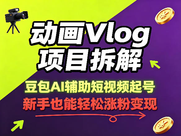 动画Vlog项目拆解，豆包AI辅助短视频起号，新手也能轻松涨粉，43条作品涨粉8.3W-时光云网创