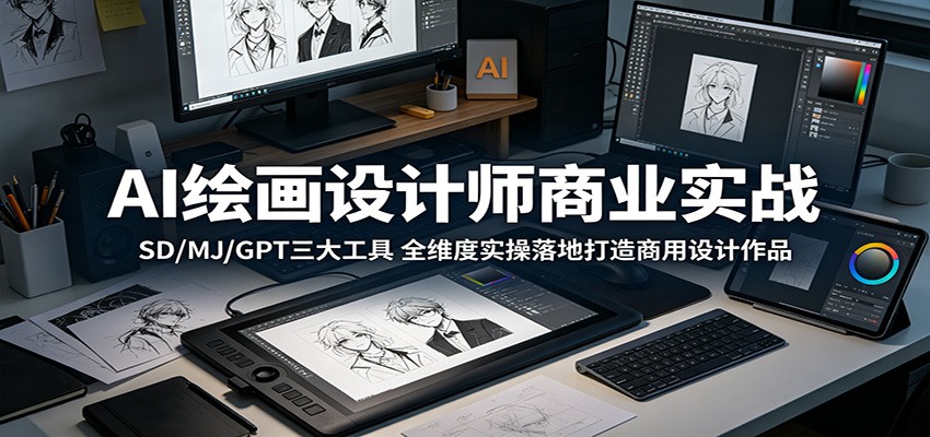 AI绘画设计师商业实战：SD/MJ/GPT三大工具，全维度实操落地打造商用设计作品-时光云网创