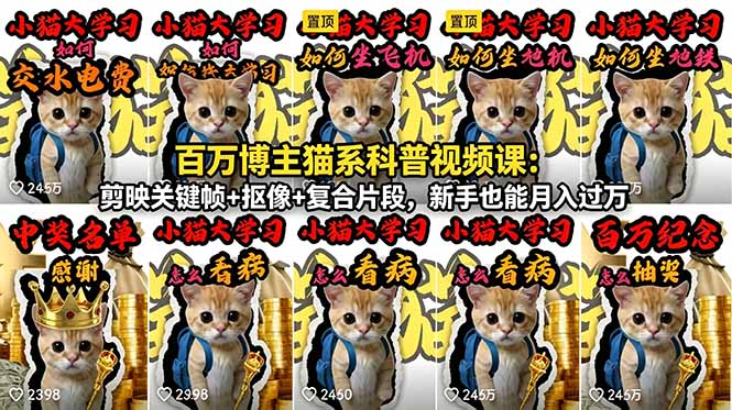 百万博主猫系科普视频课:剪映关键帧+抠像+复合片段,新手也能月入过万-时光云网创