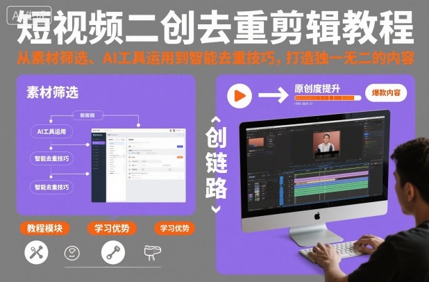 短视频二创去重剪辑教程，从素材筛选、AI工具运用到智能去重技巧，打造独一无二的内容-时光云网创