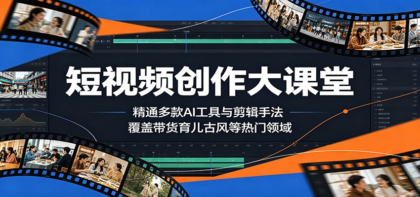 短视频创作大课堂:精通多款AI工具与剪辑手法,覆盖带货、育儿、古风等热门领域-时光云网创