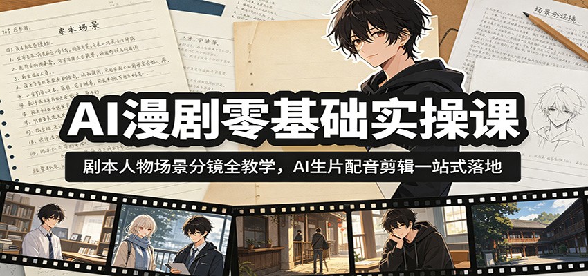 AI漫剧零基础实操课：剧本人物场景分镜全教学，AI生片配音剪辑一站式落地-时光云网创