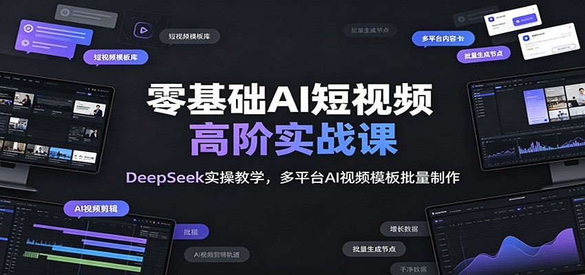零基础AI短视频高阶实战课：DeepSeek实操教学，多平台AI视频模板批量制作-时光云网创