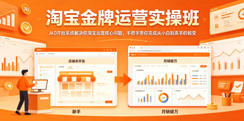 淘宝金牌运营实操班，从0开始系统解决你淘宝运营核心问题，手把手带你完成从小白到高手的蜕变-时光云网创