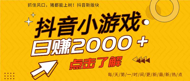 2025年爆火的抖音小游戏项目，一部手机日入2000+-时光云网创