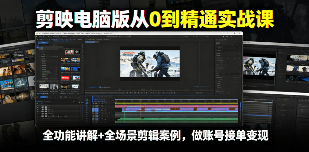 剪映电脑版从0到精通实战课,全功能讲解+全场景剪辑案例,做账号接单变现-时光云网创