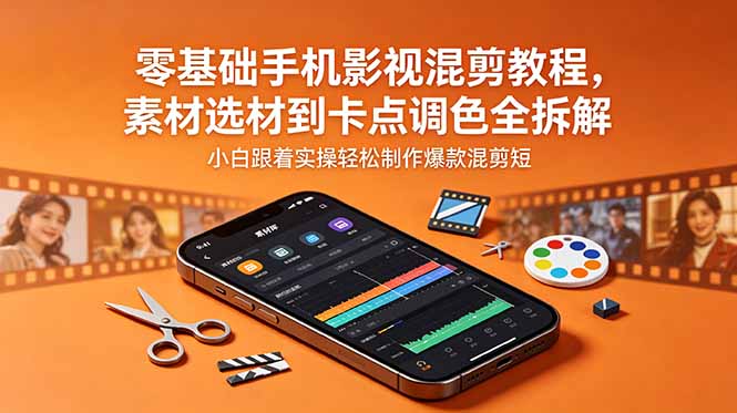 零基础手机影视混剪教程，素材选材到卡点调色全拆解，小白跟着实操轻松制作爆款混剪短片-时光云网创