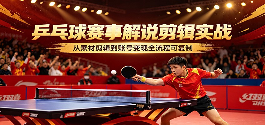 乒乓球赛事解说剪辑实战，从素材剪辑到账号变现全流程可复制-时光云网创