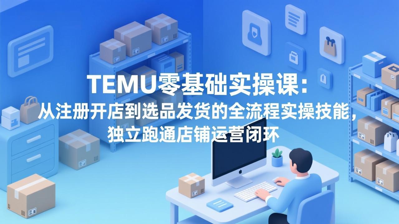 TEMU零基础实操课：从注册开店到选品发货的全流程实操技能，独立跑通店铺运营闭环-时光云网创