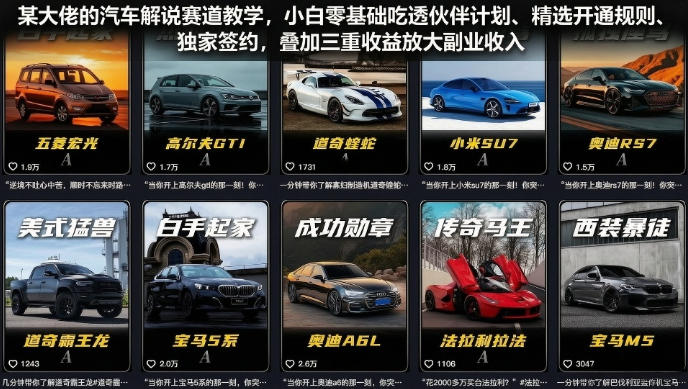 某大佬的汽车解说赛道教学，小白零基础吃透伙伴计划、精选开通规则、独家签约，叠加三重收益放大副业收入-时光云网创