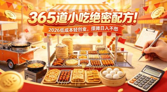 365道小吃绝密配方！2026低成本轻创业，摆摊日入不愁-时光云网创