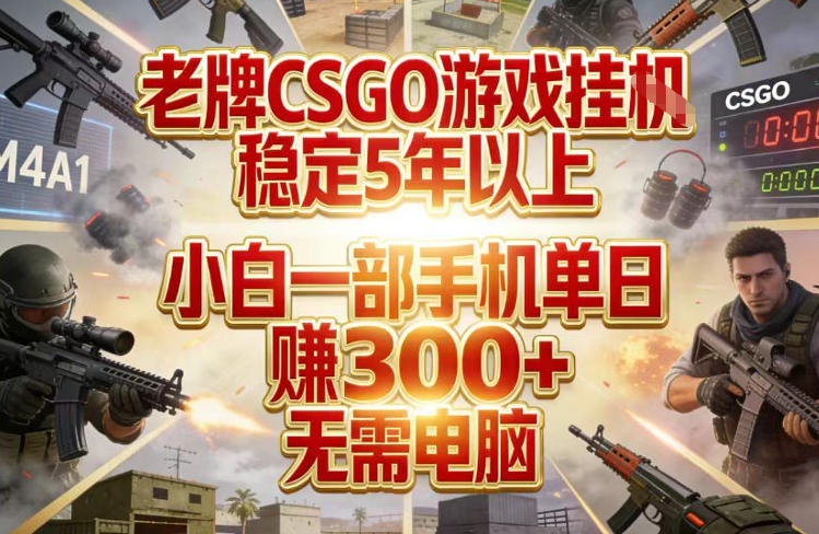 老牌CSGO游戏挂G，稳定5年以上，小白一部手机单日賺3张+，无需电脑【揭秘】-时光云网创