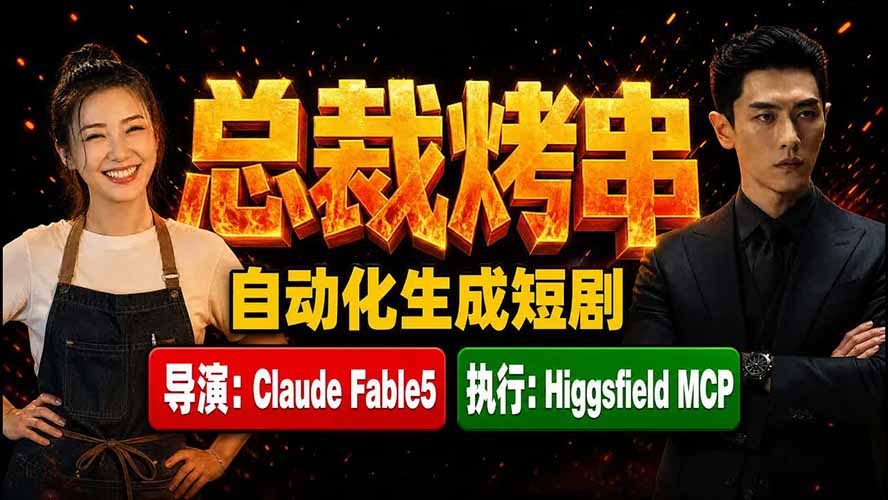 《总裁烤串》真人短剧全自动诞生！Claude Fable5 当导演，Higgsfield MCP 执行！-时光云网创