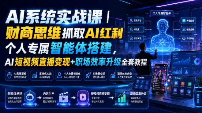 AI系统实战课｜财商思维抓取AI红利｜个人专属智能体搭建，AI短视频直播变现+职场效率升级全套教程-时光云网创
