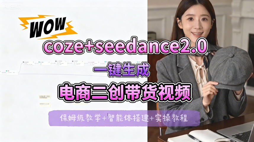 【Coze工作流搭建实操教程】seedance2.0+coze一键生成电商二创带货视频，全流程保姆级教学-时光云网创