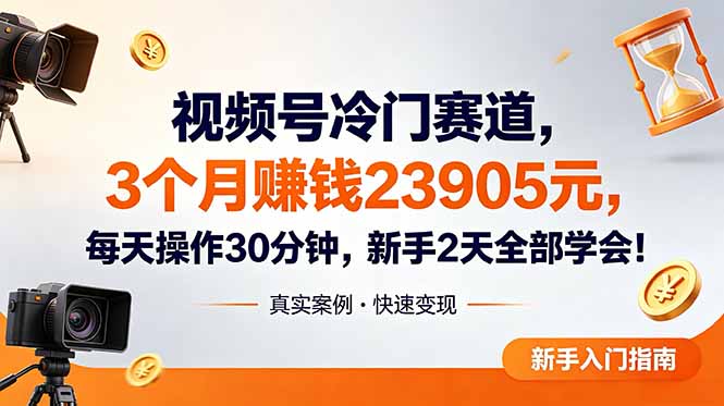 视频号冷门赛道，3个月变现23905元，新手2天学会 每天操作30分钟！-时光云网创