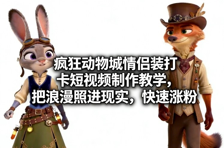疯狂动物城情侣装打卡短视频制作教学，把浪漫照进现实，快速涨粉-时光云网创