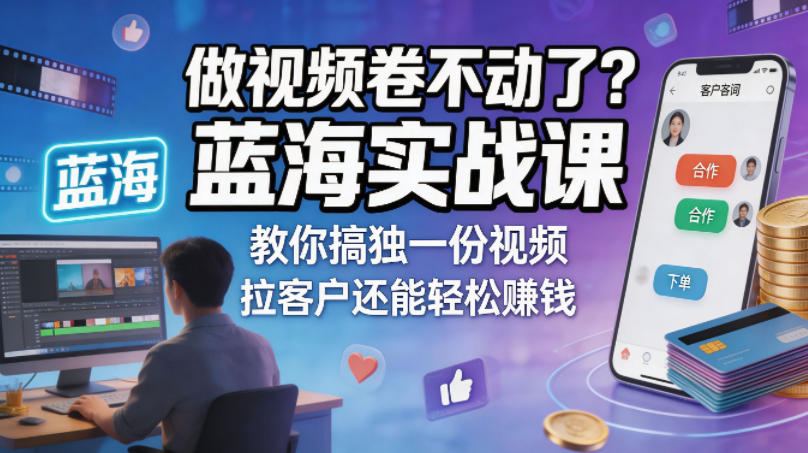 做视频卷不动了？蓝海实战课教你搞独一份视频，拉客户还能轻松賺钱！【原创双语字幕】-时光云网创