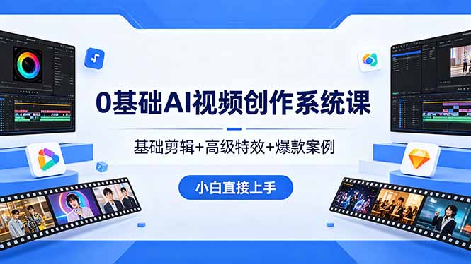 0基础AI视频创作系统课，基础剪辑+高级特效+爆款案例，小白直接上手-时光云网创