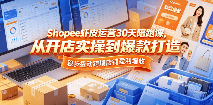 Shopee虾皮运营30天陪跑课,从开店实操到爆款打造,稳步撬动跨境店铺盈利增收-时光云网创
