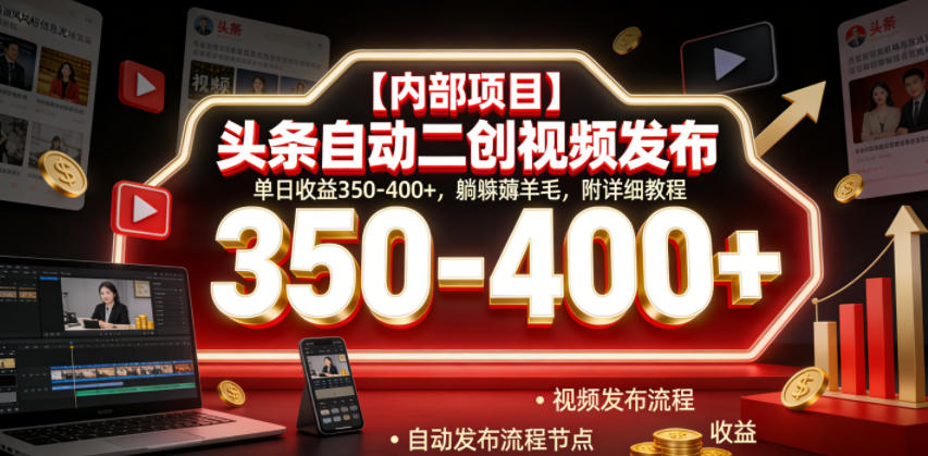 【内部项目】头条自动二创视频发布,单日收益350-400+,躺賺薅羊毛,附详细教程【揭秘】-时光云网创