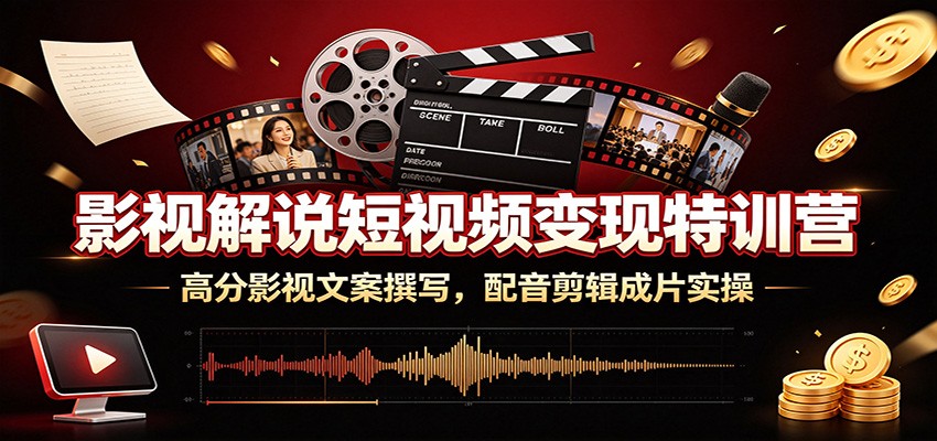 影视解说短视频变现特训营：高分影视文案撰写，配音剪辑成片实操-时光云网创