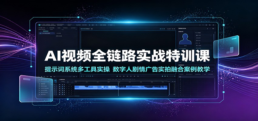 AI视频全链路实战特训课：提示词系统多工具实操，数字人剧情广告实拍融合案例教学-时光云网创
