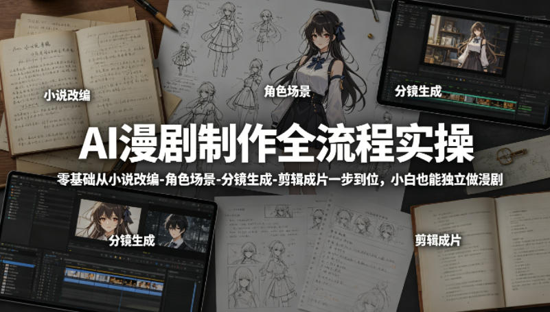AI漫剧制作全流程实操，零基础从小说改编-角色场景-分镜生成-剪辑成片一步到位，小白也能独立做漫剧-时光云网创