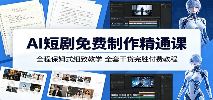AI短剧免费制作精通课：全程保姆式细致教学，全套干货完胜付费教程-时光云网创