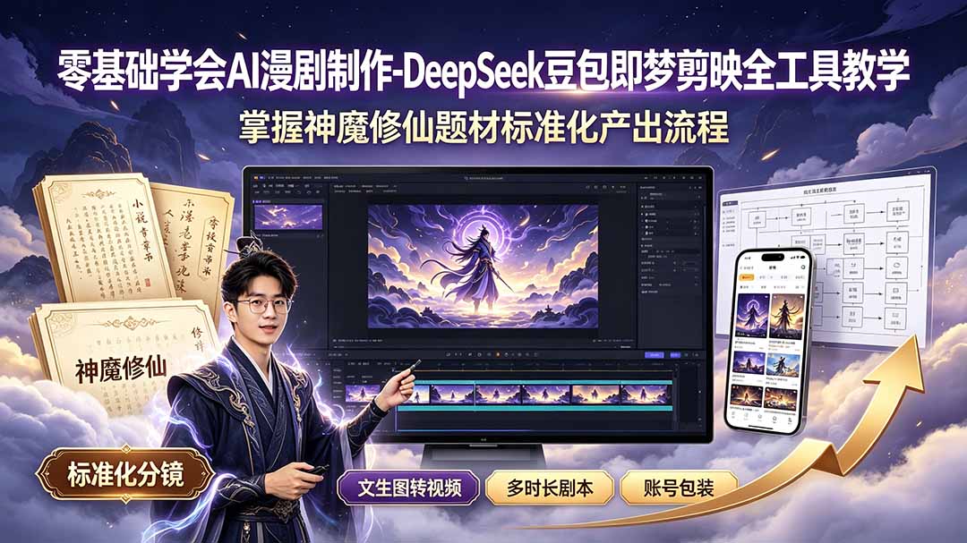 零基础学会AI漫剧制作-DeepSeek豆包即梦剪映全工具教学，掌握神魔修仙题材标准化产出流程-时光云网创