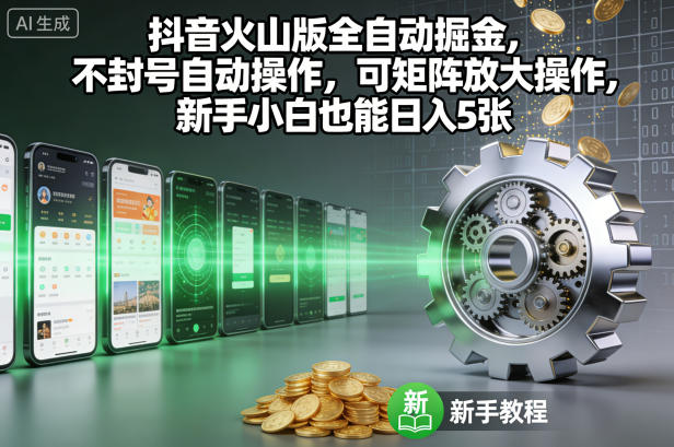 抖音火山版全自动掘金,不封号自动操作,可矩阵放大操作,新手小白也能日入5张【揭秘】-时光云网创