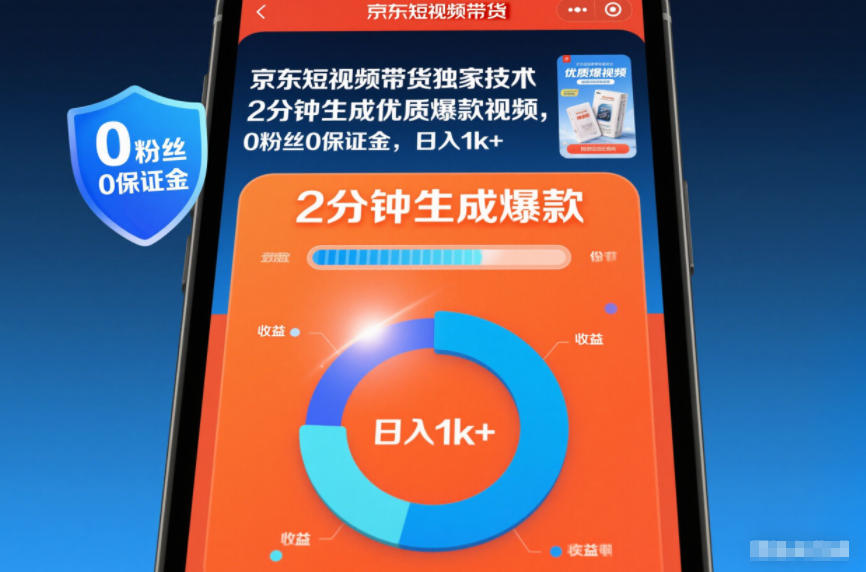 京东短视频带货独家技术，2分钟生成一条优质爆款视频，0粉丝0保证金，日入1k+【揭秘】-时光云网创