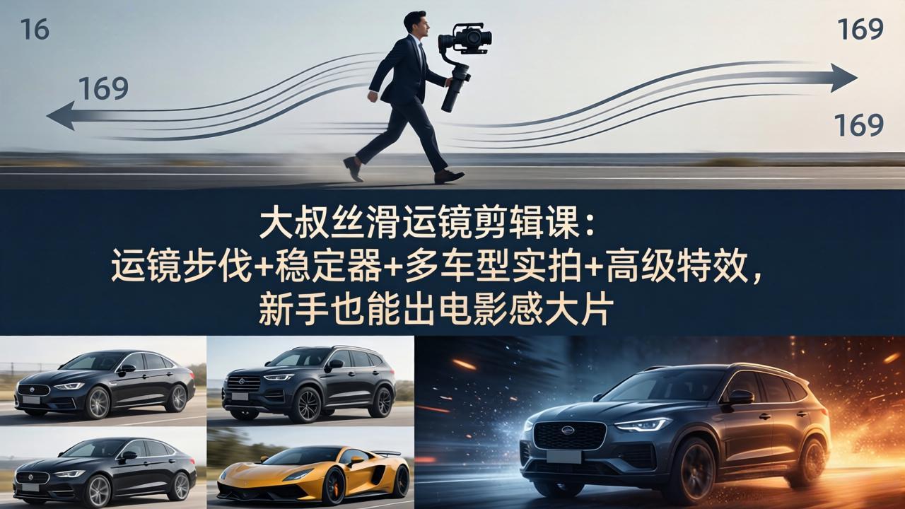 大叔丝滑运镜剪辑课：运镜步伐+稳定器+多车型实拍+高级特效，新手也能出电影感大片-时光云网创