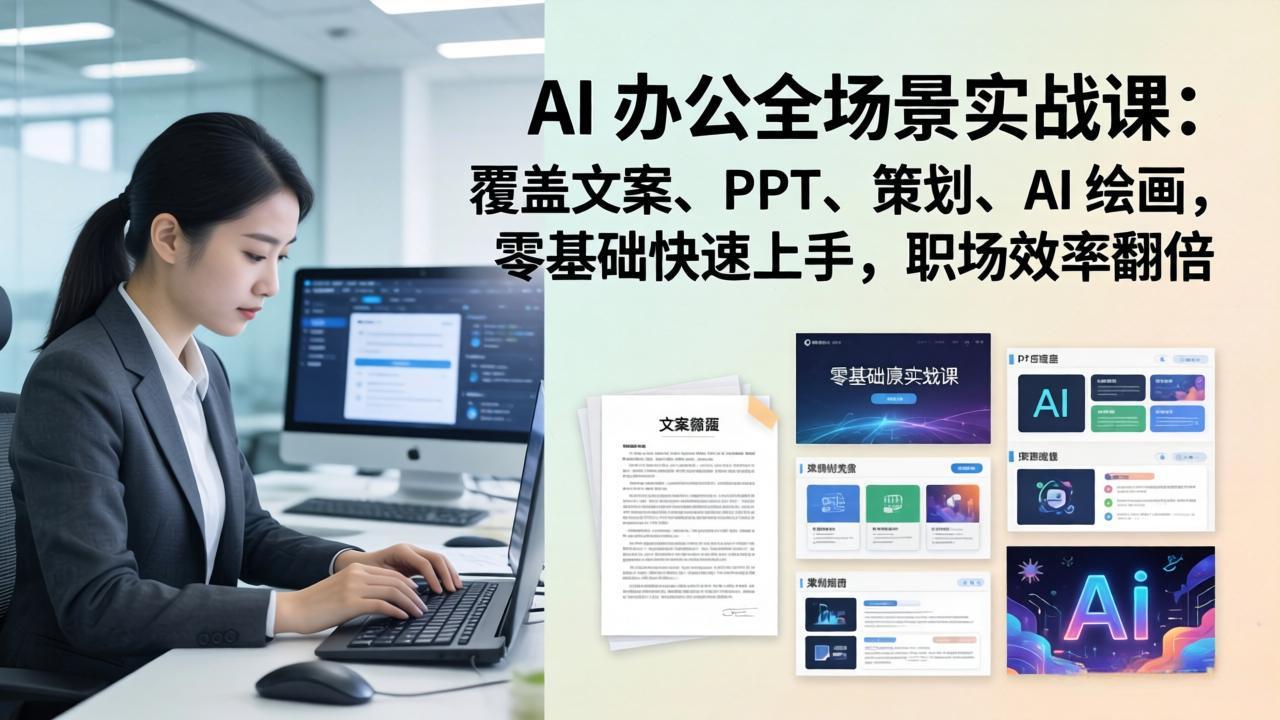 AI 办公全场景实战课：覆盖文案、PPT、策划、AI 绘画，零基础快速上手，职场效率翻倍-时光云网创