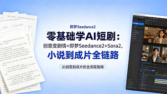 零基础学AI短剧：创意变剧情+即梦Seedance2+Sora2，小说到成片全链路-时光云网创