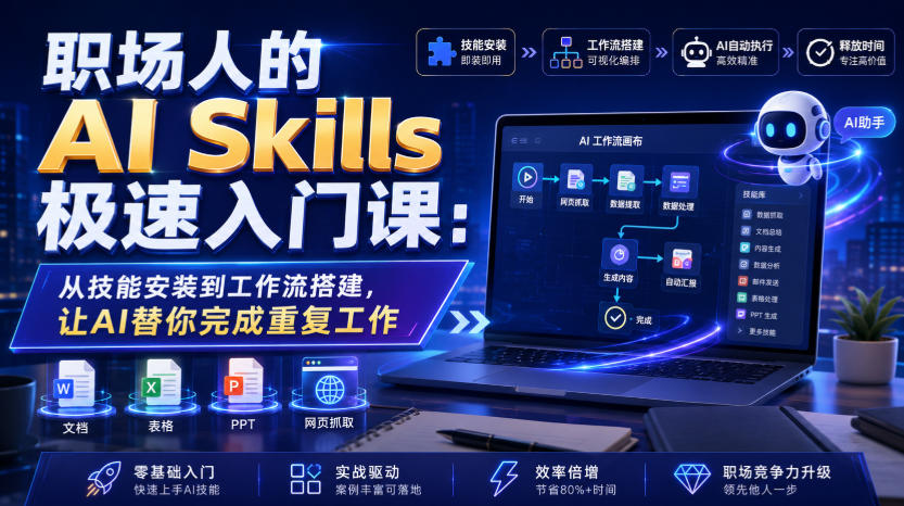 职场人的AI Skills极速入门课：从技能安装到工作流搭建，让AI替你完成重复工作-时光云网创