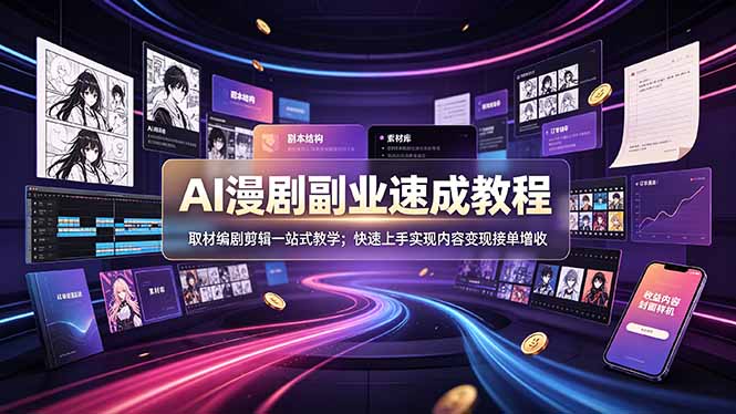 AI漫剧副业速成教程，取材编剧剪辑一站式教学；快速上手实现内容变现接单增收-时光云网创