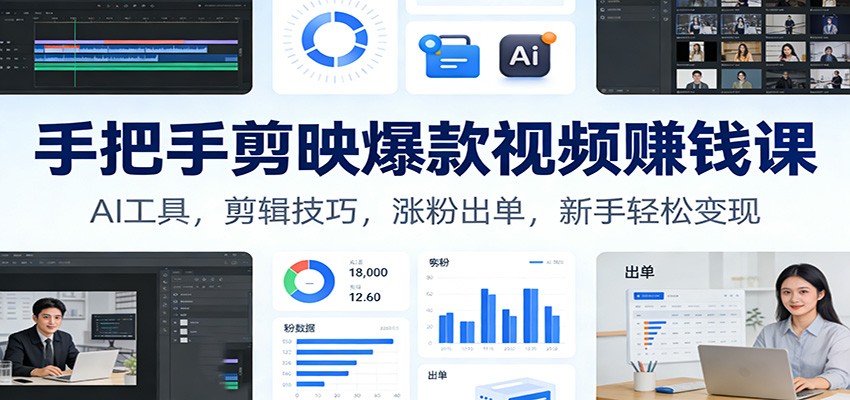 手把手剪映爆款视频赚钱课：AI工具，剪辑技巧，涨粉出单，新手轻松变现-时光云网创