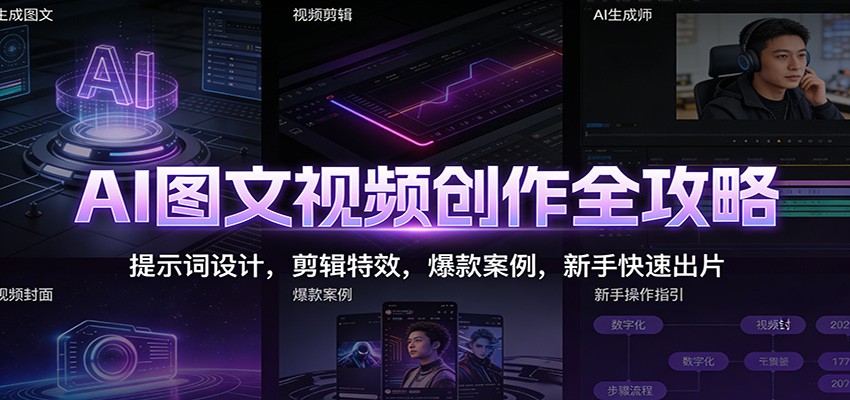 AI图文视频创作全攻略：提示词设计，剪辑特效，爆款案例，新手快速出片-时光云网创