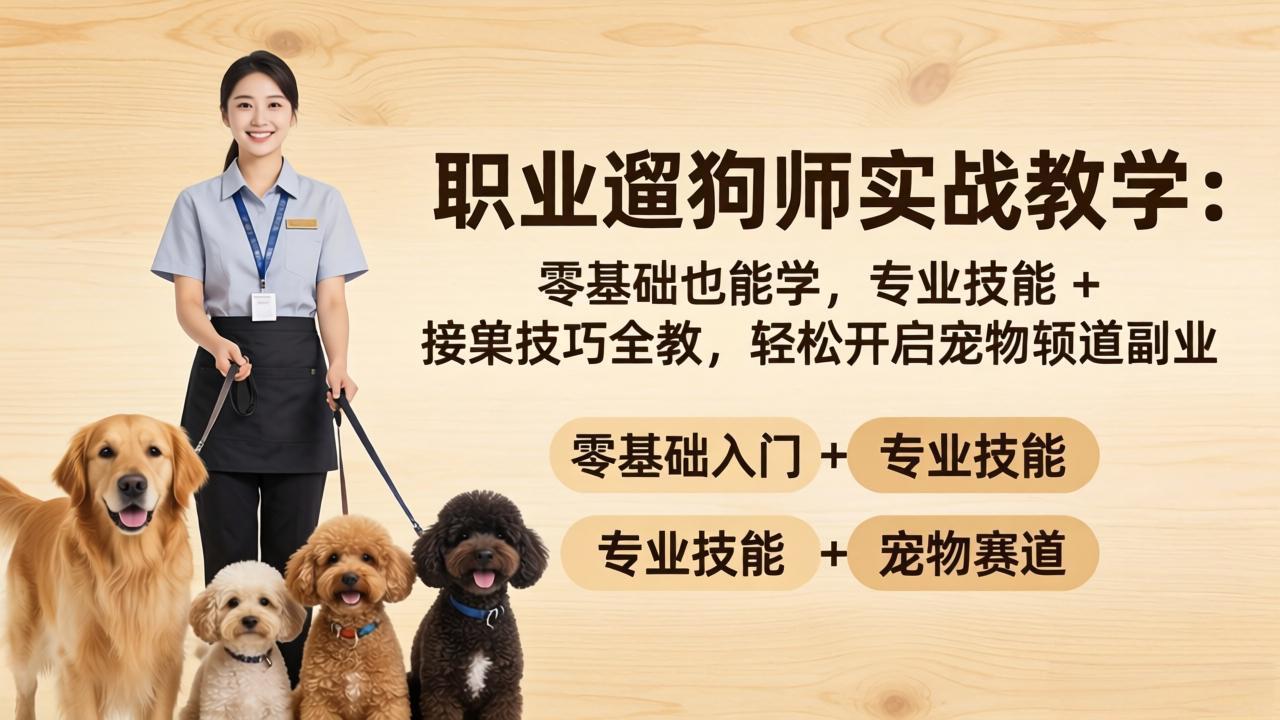 职业遛狗师实战教学：零基础也能学，专业技能 + 接单技巧全教，轻松开启宠物赛道副业-时光云网创