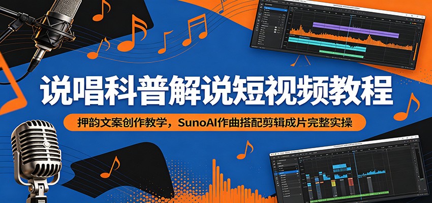 说唱科普解说短视频教程：押韵文案创作教学，SunoAI作曲搭配剪辑成片完整实操-时光云网创