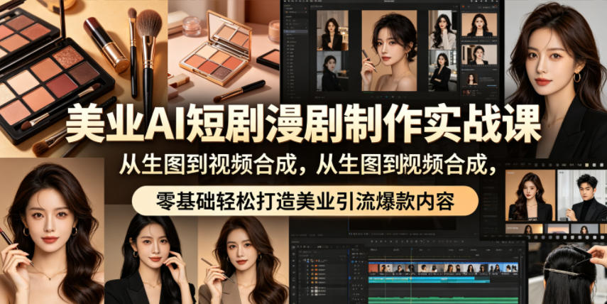 美业AI短剧漫剧制作实战课,从生图到视频合成,零基础轻松打造美业引流爆款内容-时光云网创